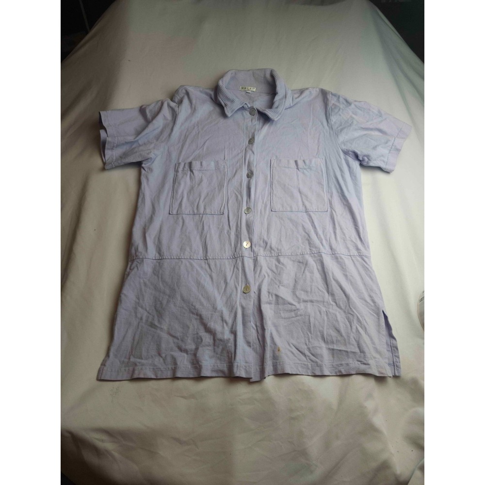 Focus USA Shirt Womens Medium Lilac Knit Button Up Short Sleeve Tunic Casual